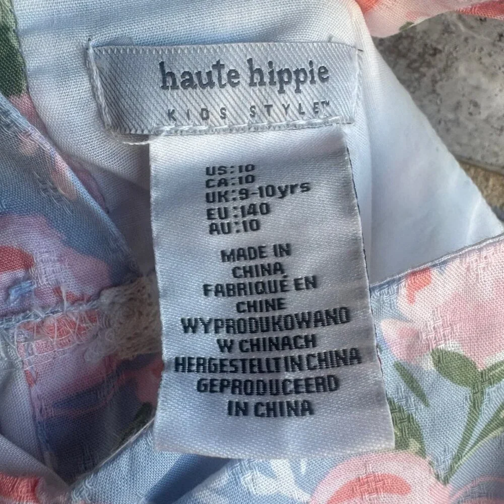 Haute Hippie Sleeveless Tiered Lace Trim Floral Dress Girl's Size 10